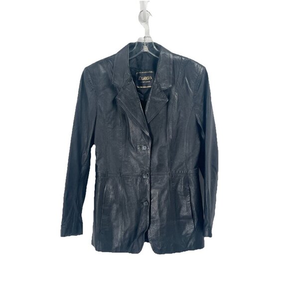 Euro Jackets & Blazers - Euros Black Leather Blazer Jacket Moto Mob Wife Sz 42 Sz Large